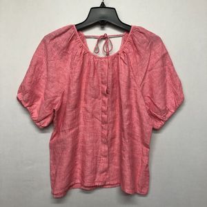 J Crew Women 100% Linen Short Sleeve Blouse Top Shirt Size 14 Pink B226 -6